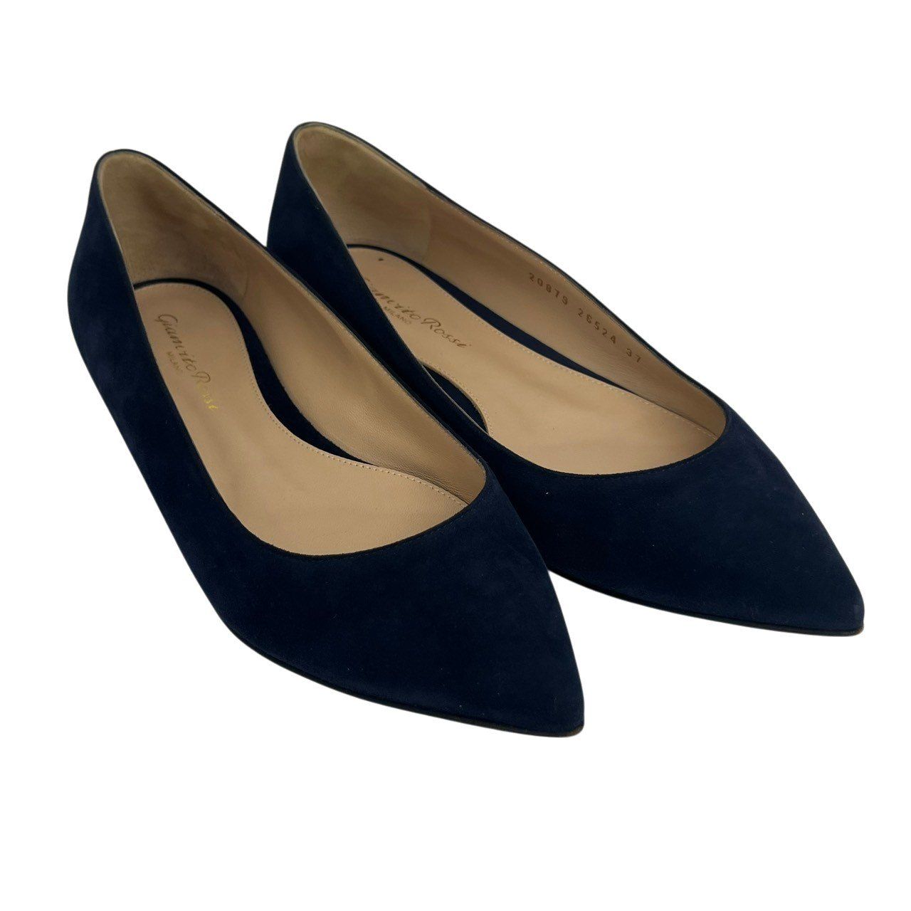 美品/Gianvito Rossi/ジャンヴィトロッシ/20879/GIANVITO FLAT/バレエシューズ/スエード/ネイビー/37/RS1439