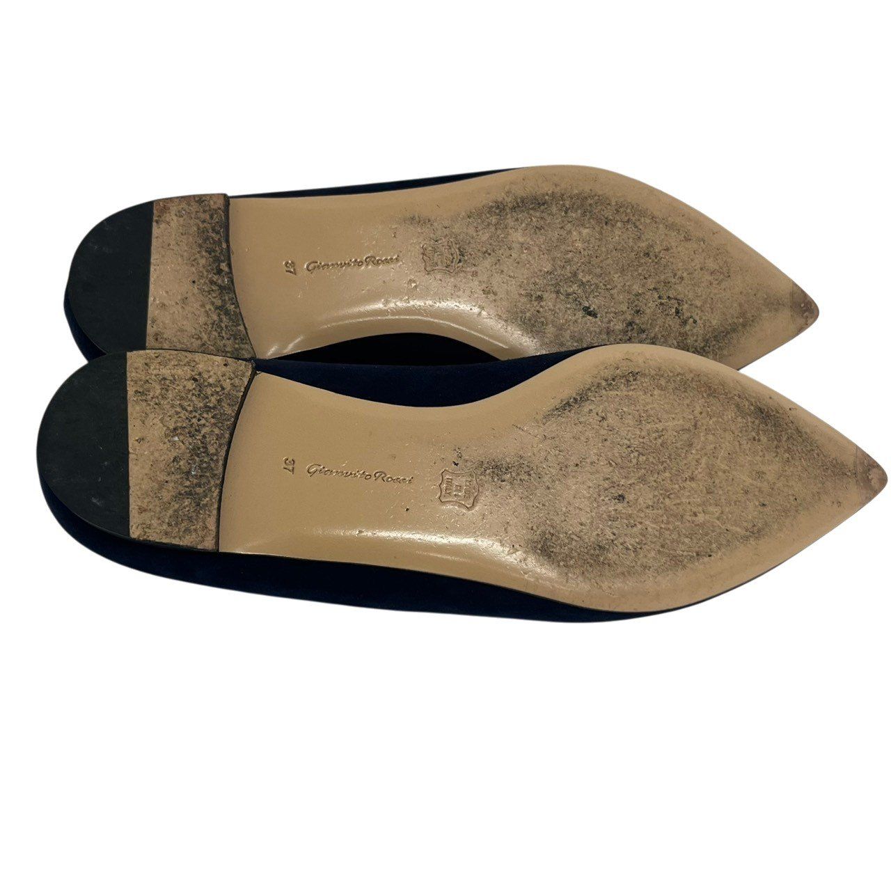 美品/Gianvito Rossi/ジャンヴィトロッシ/20879/GIANVITO FLAT/バレエシューズ/スエード/ネイビー/37/RS1439