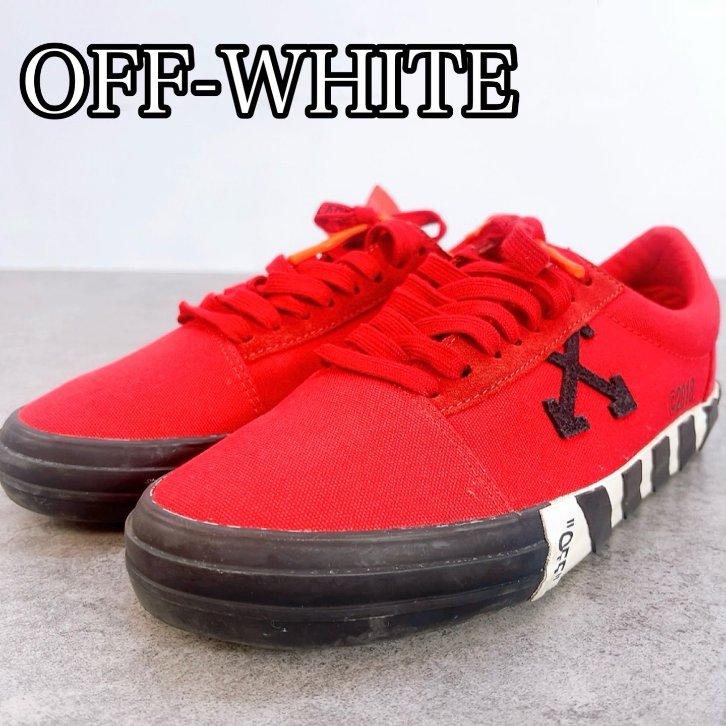 H-1488 OFF-WHITE オフホワイト VULCANIZED スニーカー 41 レッド 中古 キャンバス ローカット メンズ 靴 26〜27cm相当