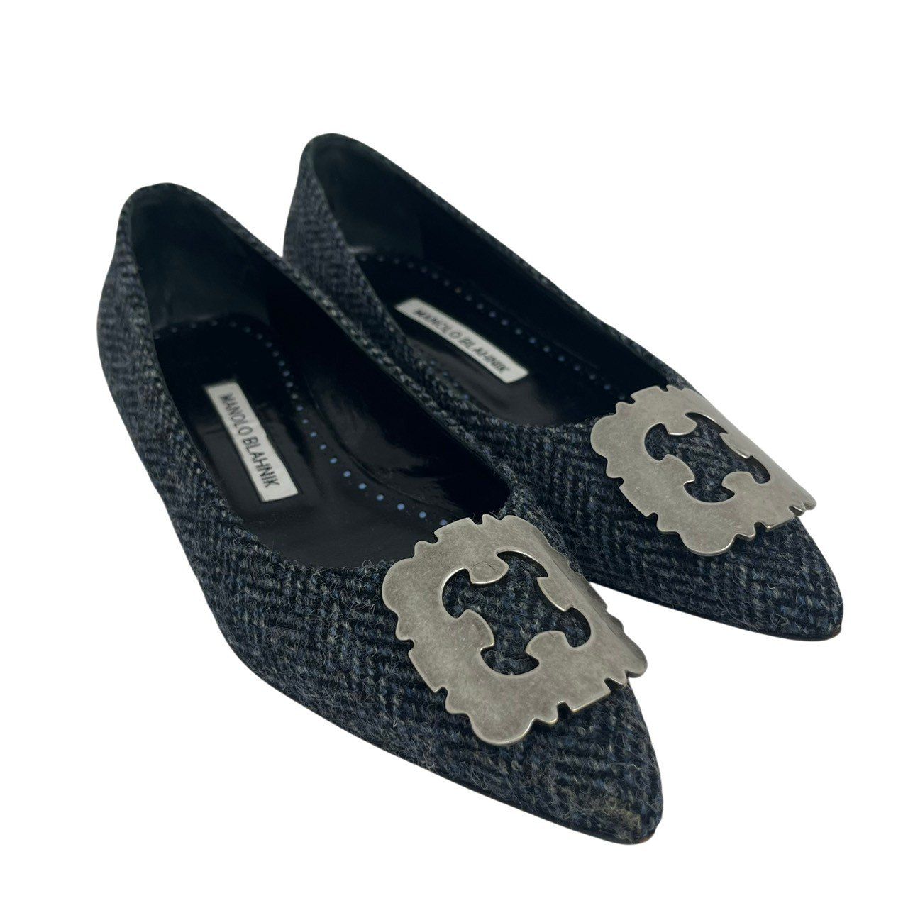美品/MANOLO BLAHNIK/マノロブラニク/ハンギシ/ツイード/フラット/パンプス/36/RS1440