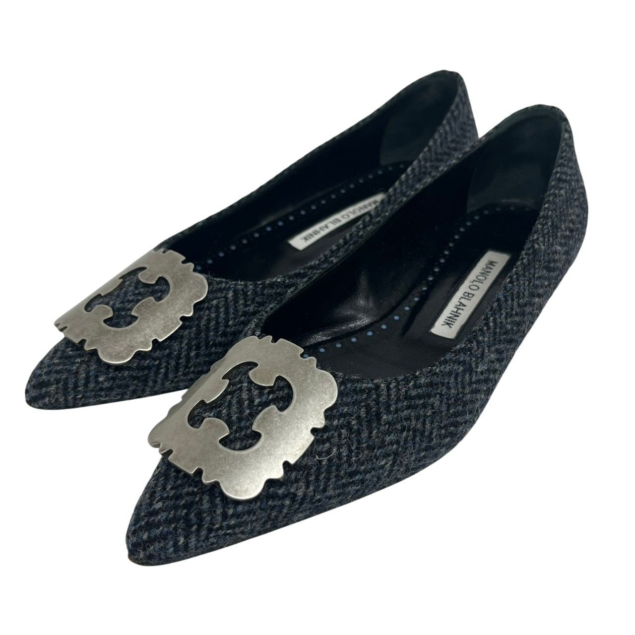 美品/MANOLO BLAHNIK/マノロブラニク/ハンギシ/ツイード/フラット/パンプス/36/RS1440