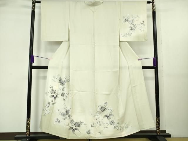 平和屋着物▽極上 訪問着 単衣 京友禅 草花文 象牙色地 銀彩 反端付き 逸品 DZAB6361kh6
