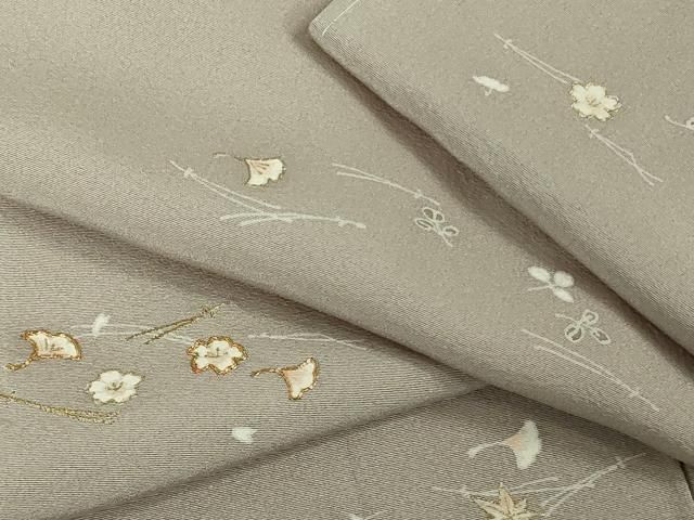 平和屋着物●極上　訪問着　駒刺繍　吹寄せ花文　胡桃染色地　金彩　鈴乃屋扱い　逸品　未使用　DZAB6365kh6