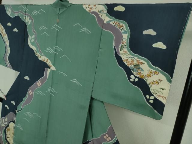 平和屋着物●極上 京友禅の第一人者 松井青々 訪問着 紬地 絞り 風景花文 逸品 未使用 DZAB6368kh6 平和屋着物●極上 京友禅の第一人者 松井青々 訪問着 紬地 絞り 風景花文 逸品 未使用 DZAB6368kh6