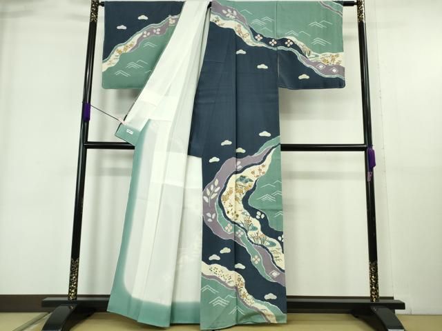 平和屋着物●極上 京友禅の第一人者 松井青々 訪問着 紬地 絞り 風景花文 逸品 未使用 DZAB6368kh6 平和屋着物●極上 京友禅の第一人者 松井青々 訪問着 紬地 絞り 風景花文 逸品 未使用 DZAB6368kh6