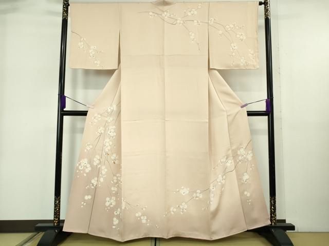 平和屋着物●極上 訪問着 駒刺繍 枝垂れ花 肌色地 暈し染め 金彩 逸品 DZAB6520kh6