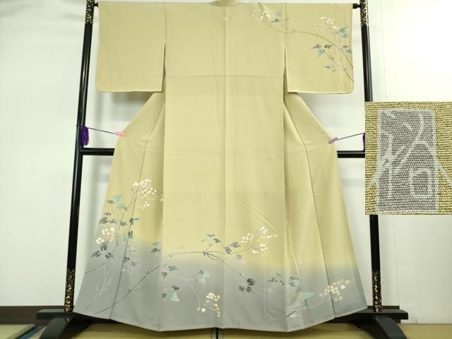 平和屋着物●極上　本加賀友禅作家　窪田祐兆　訪問着　枝花文　蒸栗色地　暈し染め　逸品　未使用　DZAB6559kh6