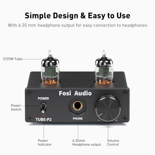 Fosi Audio P2 ヘッドフォン アンプ 小型 真空管 ヘッドホンアンプ ミニ HiFi ステレオ オーディオ 低グランドノイズ出力保護 6.35mmポート (電源付き) [並行輸入品]送料無料 898d64cc