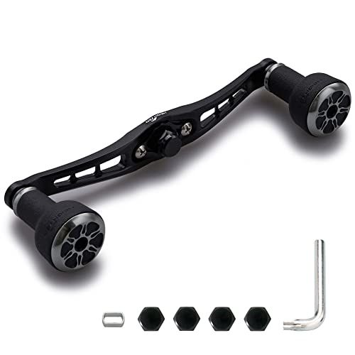 HEIGHTEN 120/92mm ベイト リール ハンドル 24mm TPE製 ノブ搭載 シマノ ダイワ アブガルシア 通用 ベイトリール 用 TPE Series (120mm-ブラック＆ガンメタル(キャップ)) (HT8902)送料無料 309c5346