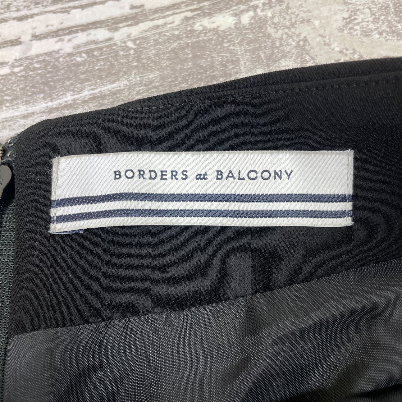 BORDERS at BALCONY ボーダーズアットバルコニー サイドフリルロングスカート ストレート バックファスナー スリット 裏地付 size38 ブラック ポリエステル