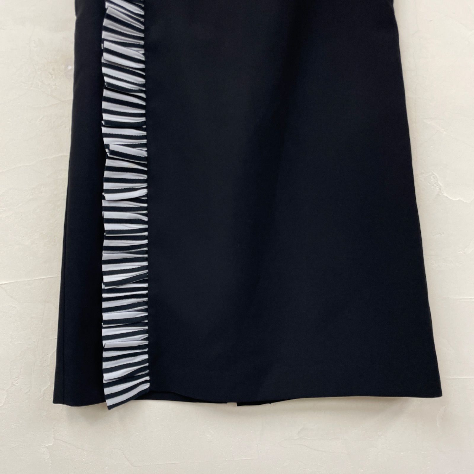 BORDERS at BALCONY ボーダーズアットバルコニー サイドフリルロングスカート ストレート バックファスナー スリット 裏地付 size38 ブラック ポリエステル