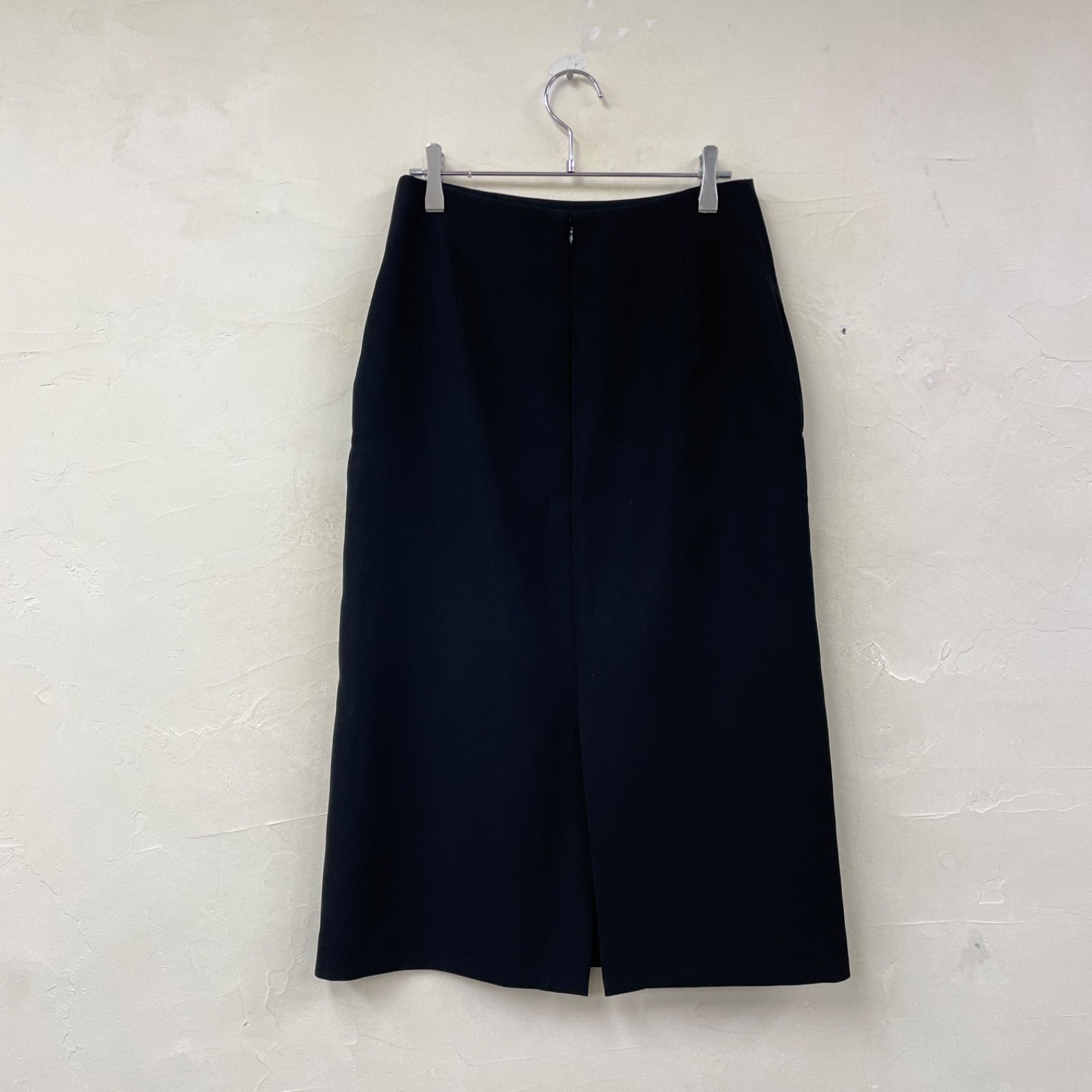 BORDERS at BALCONY ボーダーズアットバルコニー サイドフリルロングスカート ストレート バックファスナー スリット 裏地付 size38 ブラック ポリエステル