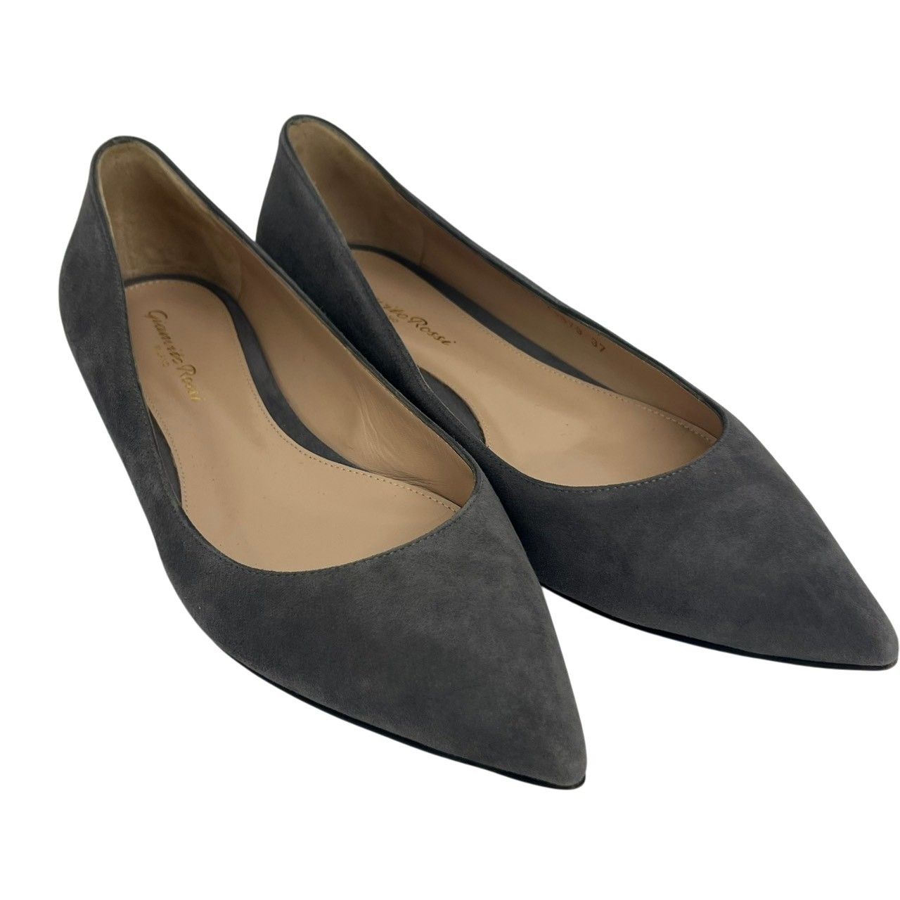美品/Gianvito Rossi/ジャンヴィトロッシ/20879/GIANVITO FLAT/バレエシューズ/スエード/グレー/37/RS1441