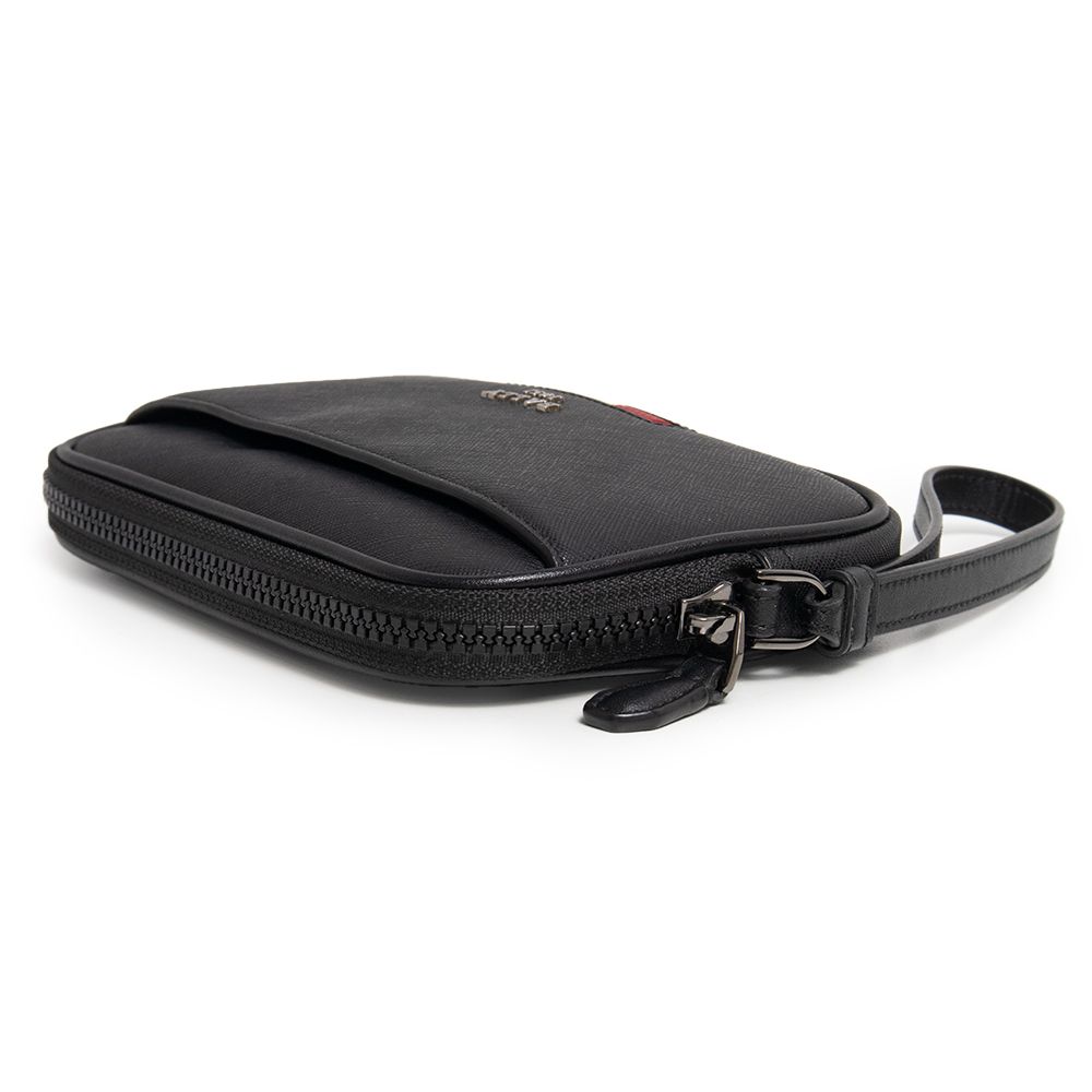バリー ミニクラッチバッグ レザー ブラック ポーチ シルバー金具 BALLY（未使用　展示品）
