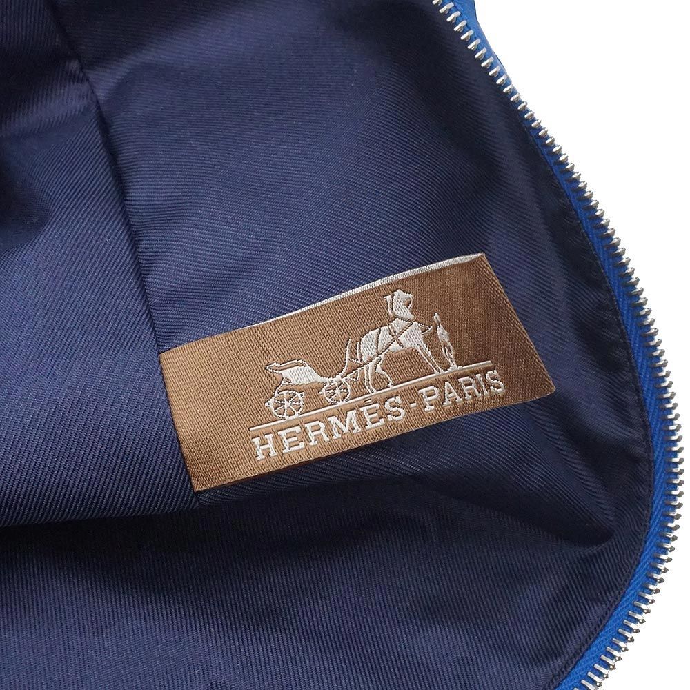 エルメス ウース ドゥ ヴォヤージュ MM カンカイユリ エケストル Quincaillerie Equestre シルク100％ ブルードゥフランス B刻印 バッグイン ポーチ トラベル ケース シルバー金具 箱付 HERMES（新品・未使用品）
