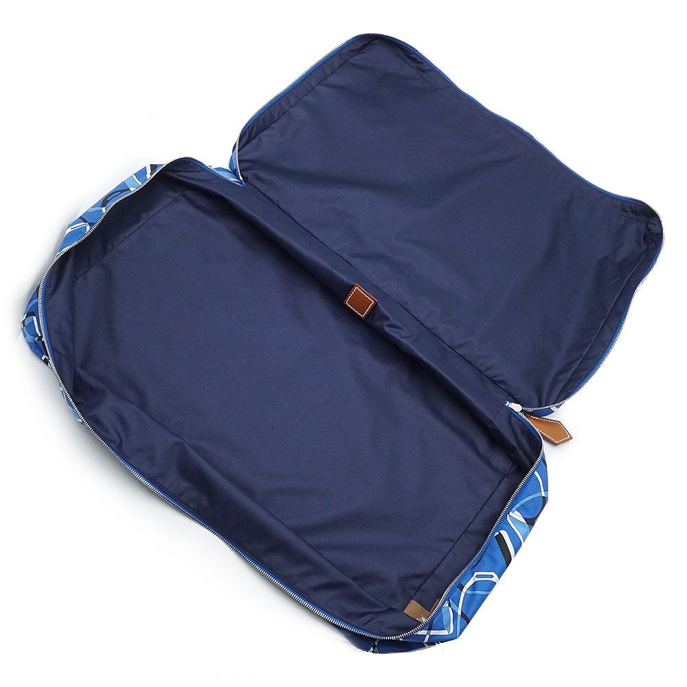 エルメス ウース ドゥ ヴォヤージュ MM カンカイユリ エケストル Quincaillerie Equestre シルク100％ ブルードゥフランス B刻印 バッグイン ポーチ トラベル ケース シルバー金具 箱付 HERMES（新品・未使用品）