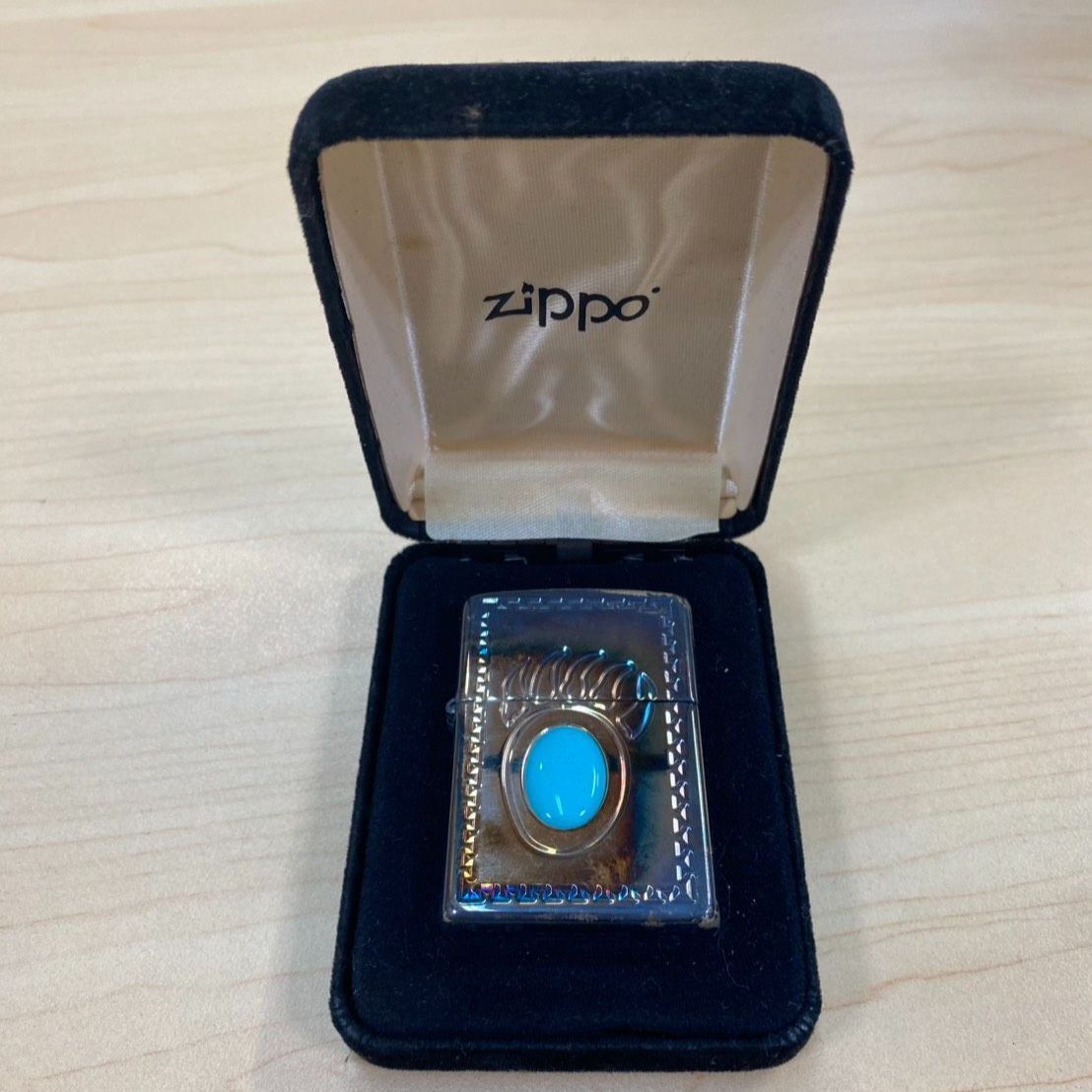 【✨貴金属✨】SILVER 925 ZIPPO 火花確認済 ジッポー ライター ターコイズ付き 925 SV コーティング プレート スターリングシルバー 2003年 10月製造 箱入り 高級ブランド アンティーク ヴィンテージ 煙草グッズ レトロ ビンテージ