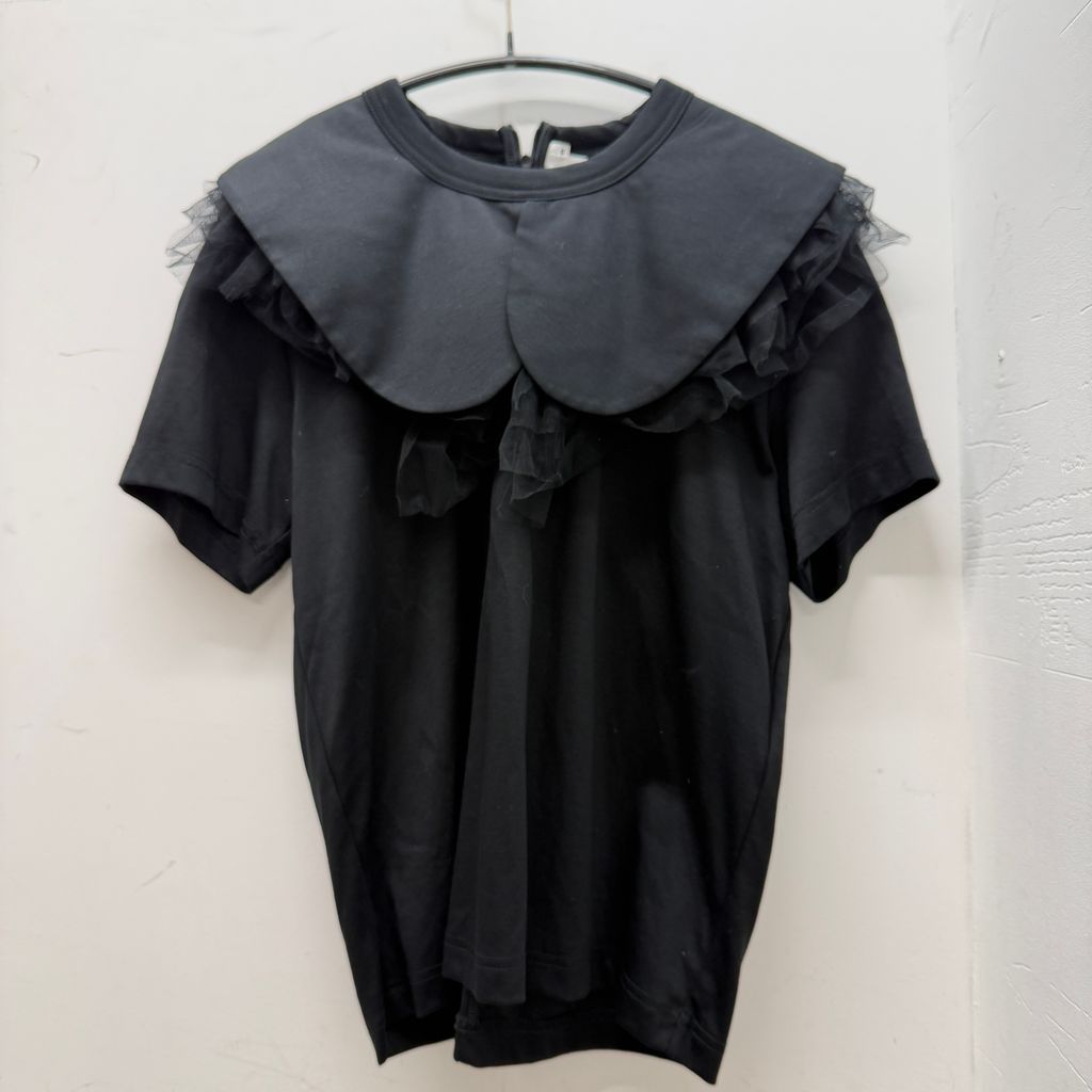 noir kei ninomiya ノワールケイニノミヤ 25AW Cotton Ponte x Nylon Tulle Tee 襟チュールTシャツ 3P-T007 ブラック size:S 【中目黒05】
