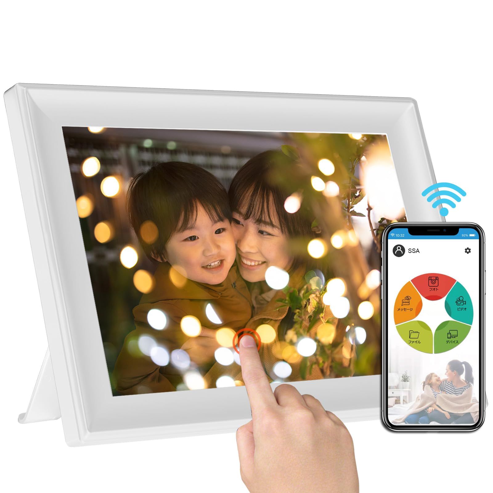 デジタルフォトフレーム 10.1インチ 多機能WiFi 音楽 動画 転送 遠隔 タッチスクリーン 人感センサー カレンダー付 自動オンオフ デジタルアルバム プレゼントに スマホ転送 アラーム カレンダー 敬老の日ギフト プレゼントに適用 日 d0ac05db
