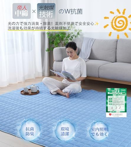 Lemon Bear 冷感 ラグ カーペット 夏用 ひんやり ラグマット 185×235cm(約3畳) 冷感キルトラグ【帝人中わた?光触媒W抗菌防臭】洗えるラグ夏 ひんやりマット 接触冷感 ラグ ひんやり 吸湿速乾 滑り止め付(185×235 81031798