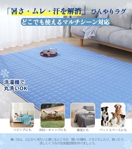 Lemon Bear 冷感 ラグ カーペット 夏用 ひんやり ラグマット 185×235cm(約3畳) 冷感キルトラグ【帝人中わた?光触媒W抗菌防臭】洗えるラグ夏 ひんやりマット 接触冷感 ラグ ひんやり 吸湿速乾 滑り止め付(185×235 81031798