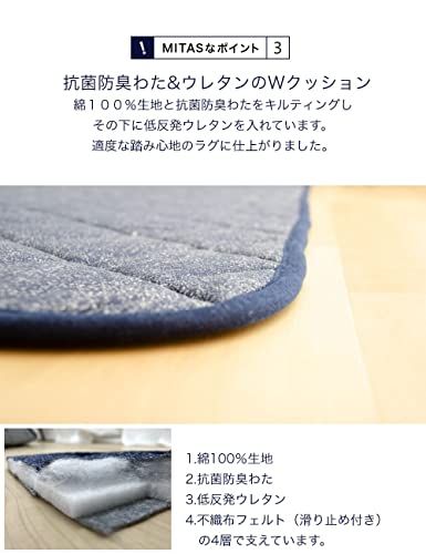 綿100％生地デニム風プリント 洗えるキルティングラグ 190x190cm（抗菌防臭わた・ウレタン使用・すべりにくい加工）″mn c6557f4f