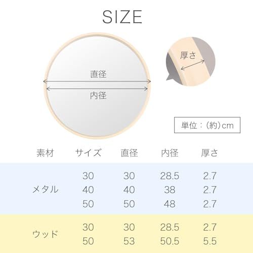 life_mart 壁掛け鏡 丸型 ウォールミラー 【 選べる3サイズ 7カラー 】 飛散防止加工 直径 30cm 40cm 50cm 鏡 円形 メタル調 ウッド調 おしゃれ 洗面 玄関 トイレ 浴室 (30cm, ウッド調/ナチュラル)″m 6f559ac0