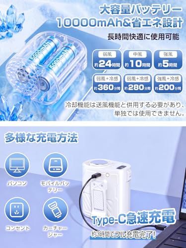 【2026新登場・冷却プレート付き】腰掛け扇風機 強力 ベルトファン ハンディファン冷却プレート 300LMライト付 10000mAh大容量 100段階風量調節 携帯扇風機 充電式 アウトドア LED残量表示 最長24時間持続 超軽量 ポータ 0700bf4d