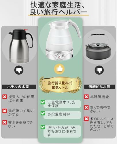 【2026年新登場】Tplook 折りたたみケトル、電気 キャンプ 折りたたみケトル 600ml 、温度調節機能があり、キャンプ、ホテル、旅行に適しています100v″mn 7b904f0e