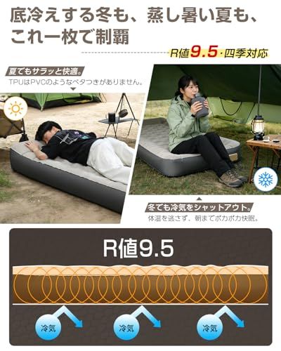 エアーベッド 【TPUプロ仕様・高速設営・撤収 】花見 キャンプ マットキャンプマット キャンプ用品 エアーマット 電動ポンプ付き 電動ポンプ内蔵 インフレーターマット 折りたたみ 自動膨張エアーマットレス R値9.5 極厚25cm 軽量1. 48f87db9