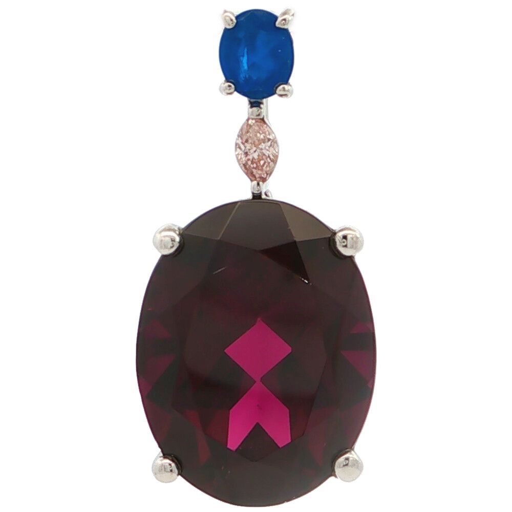 12.48ct 0.284 0.08ct ロードライト ガーネット サファイアペンダントトップ K18WG/750-5.5g ホワイトゴールド【♀】【S】【レディース】★■613070【中古】 91,300円