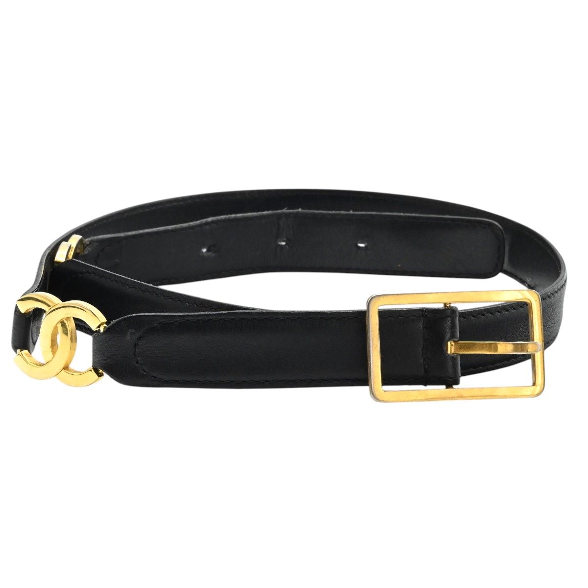 CHANEL シャネル ココマーク ゴールド金具 ベルト 70 レディース CHANEL シャネル ココマーク レザ― レディースベルト 70/28 ブラック