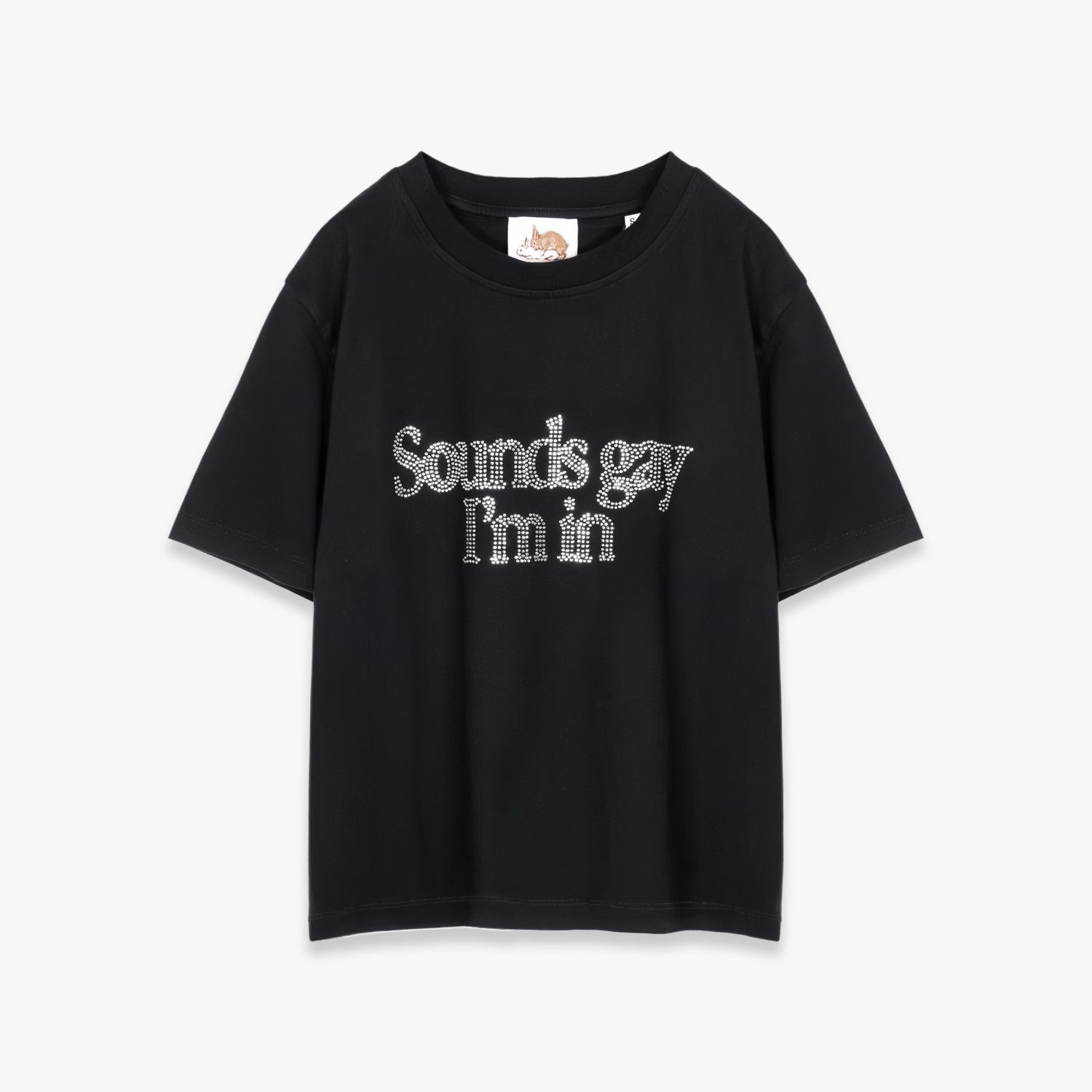 CARNE BOLLENTE | SOUNDS GAY, I'M IN BABY! (BLACK) ラインストーン Tシャツ カットソー タイトフィット トップス メンズ ブラック