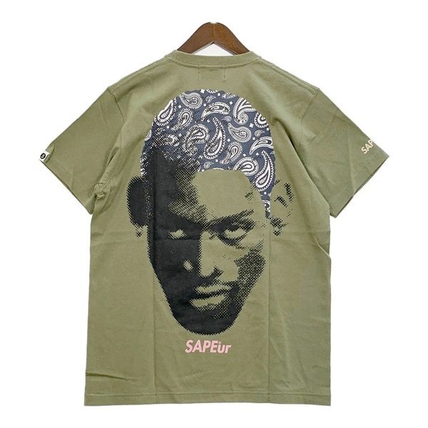SAPEur サプール ロッドマン ペイズリー Tシャツ 半袖 カットソー バンダナ柄 ロゴ 未使用 メンズ Lサイズ カーキ トップス DM19218■