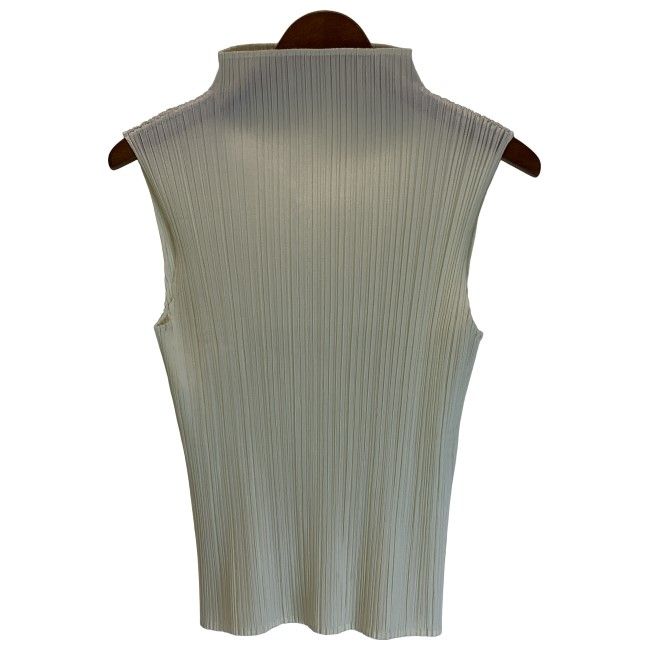 【中古】　ISSEY MIYAKE　トップス　ノースリーブ　モックネック　無地　プリーツ　ストレッチ　日本製　ドメスティック　古着　/2495