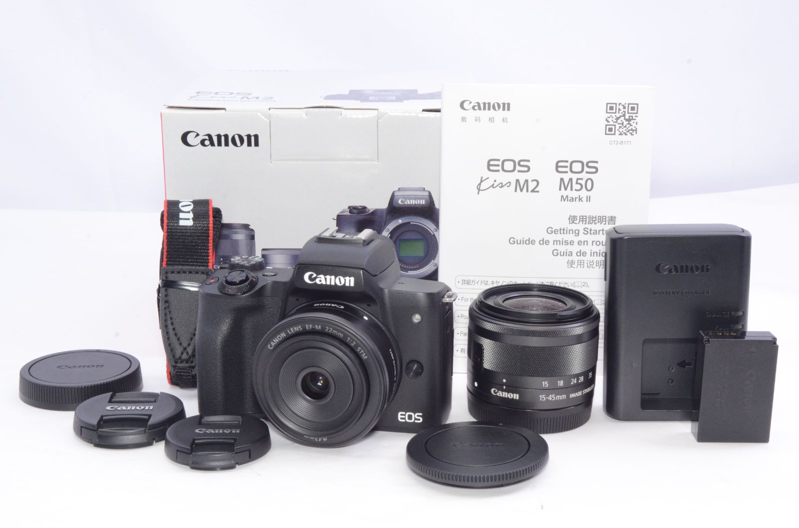 シャッター数4000回以下！Canon キャノン EOS Kiss M2 ダブルレンズキット ブラック KISSM2BK-WLK