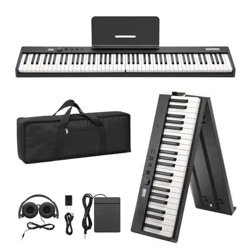 ガービー(Garvee) 電子ピアノ 88鍵盤 折り畳み MIDI対応 コンパクト 軽量 生ピアノと同じ鍵盤サイズ 128種音色 キーボード 充電型 ペダル/練習用イヤホン/専用ケース付きkk