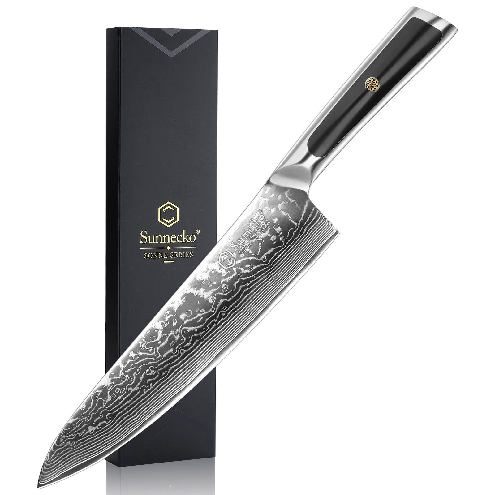Sunnecko 包丁 牛刀 203MM ダマスカス 67層 ステンレス 鋼 家庭用 キッチン 両刃 万能 よく切れる 野菜 肉 魚 プレゼント 結婚祝い パン切りkk