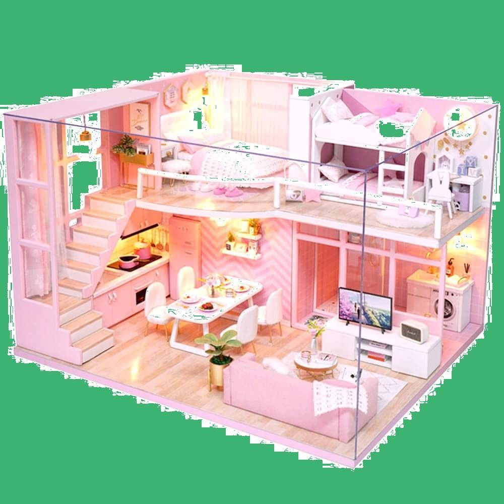中型 | 1/24 | | | カフェ風 LEDライト シック 二階建てモデルルーム風 + DIY セット アクリルケース 手作りキット ミニチュア Fidelio ドールハウス moin (フィデリオ) moin