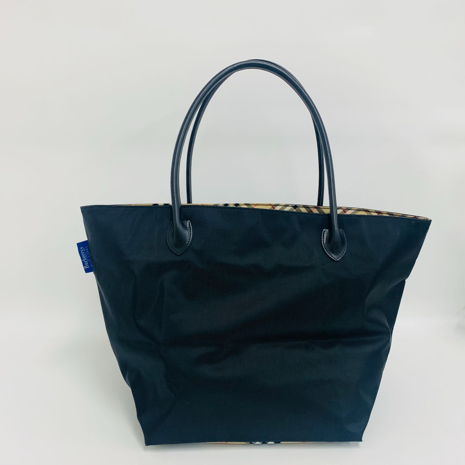 【美品】Burberry Blue Label バーバリーブルーレーベル トートバッグ ハンドバッグ ナイロン レザー ブラック 黒 内側ノバチェック（0125）