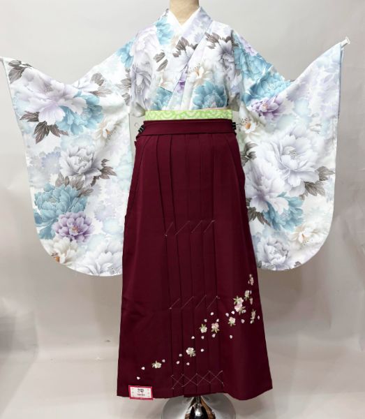 二尺袖 着物 袴フルセット ジュニア用へ直し 135～150cm ボヌールセゾン 白地 袴変更可能 NO43438-02