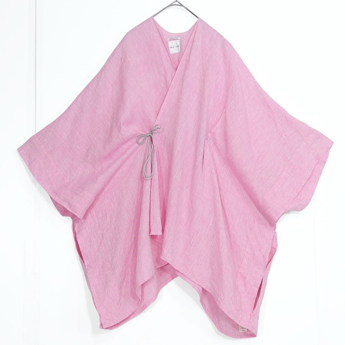 【美品】SOUSOU ソウソウ★麻 きさらぎ はおりもの ひも付き ピンク系 無地 薄手 z20456