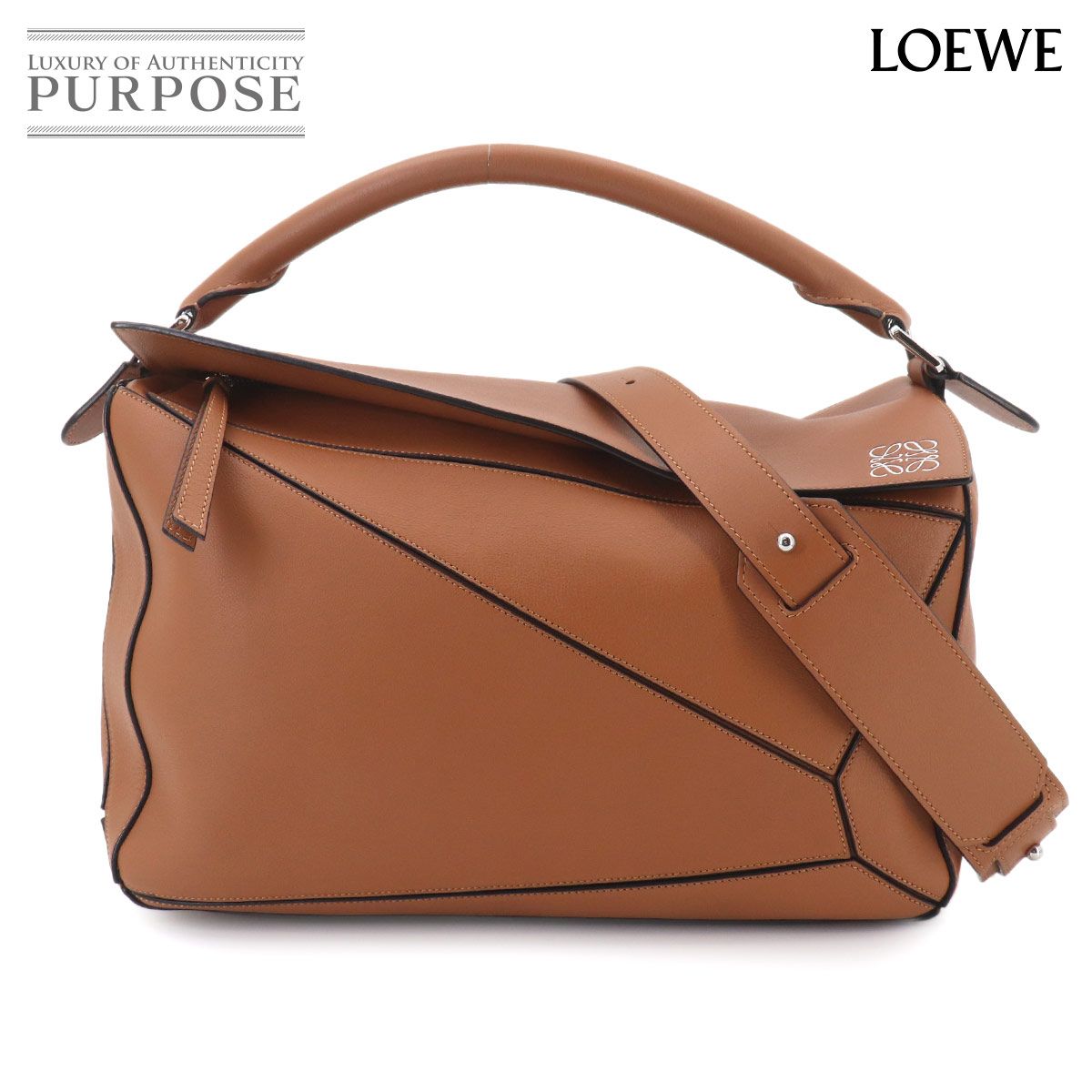 未使用 展示品 ロエベ LOEWE パズルバッグ ラージ 2way ハンド ショルダー バッグ レザー タン Puzzle Bag Large 90316570