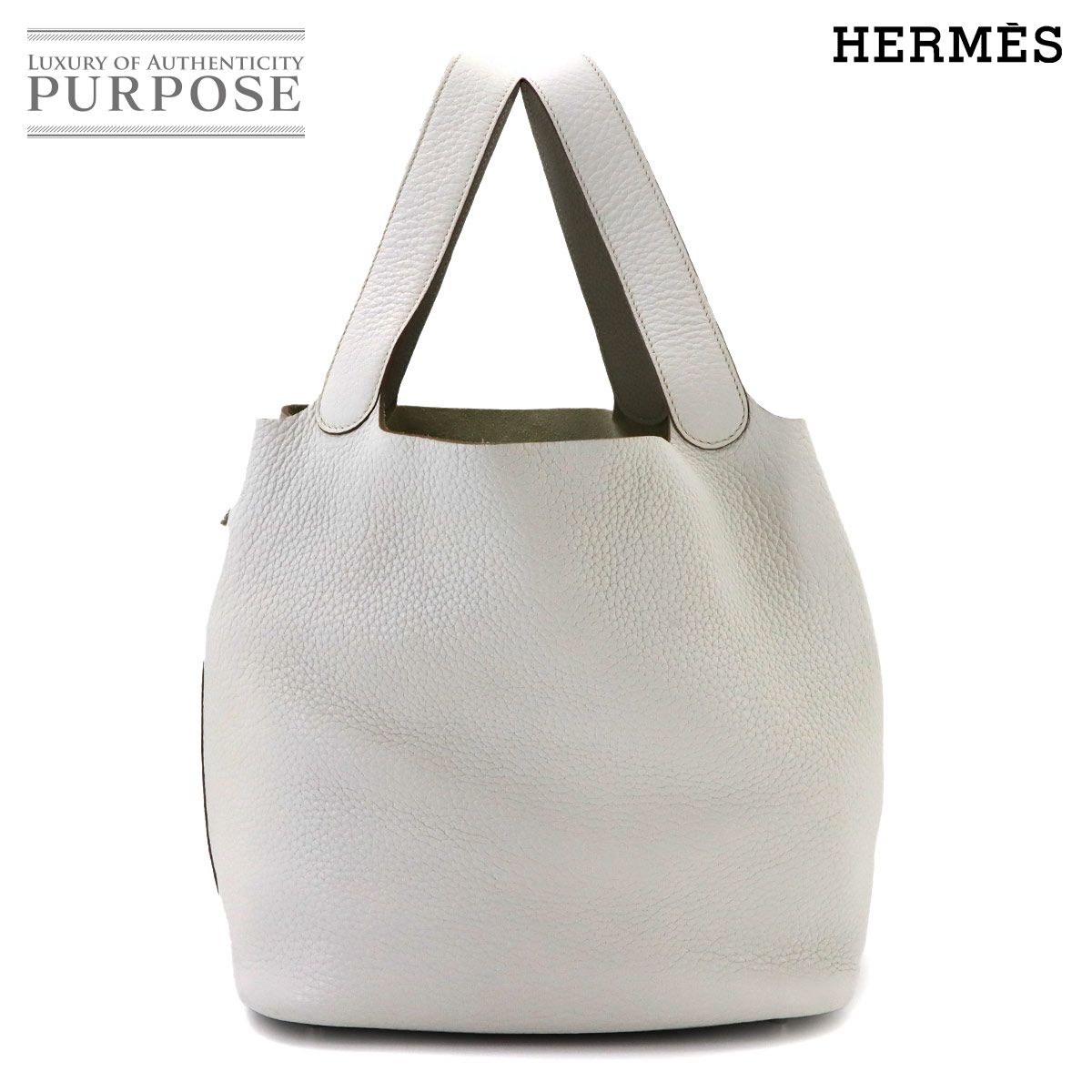エルメス HERMES ピコタンロック カザック 26 GM ハンド バッグ トリヨンクレマンス ブラン パールグレー □P刻印 シルバー 金具 90324590