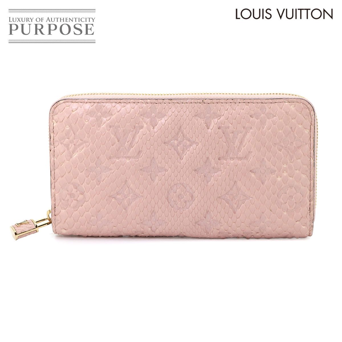 新品同様 ルイ ヴィトン LOUIS VUITTON パイソン モノグラム エキゾチック ジッピー ウォレット 長財布 レザー ピンク系 RFID 90324601