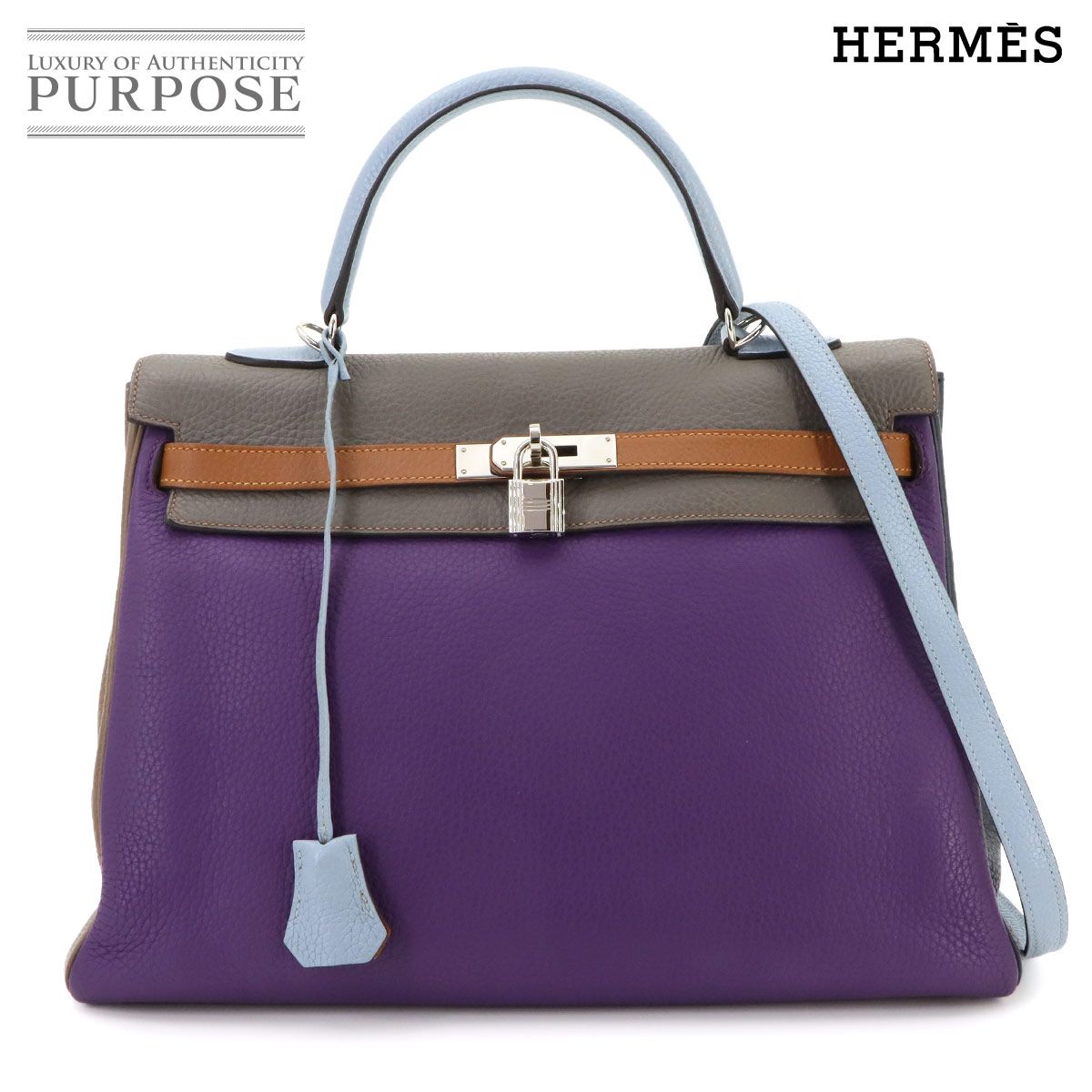 新品同様 エルメス HERMES ケリー 35 アルルカン トリヨンクレマンス ウルトラバイオレット ブルーラン 2way ハンド バッグ 90326094