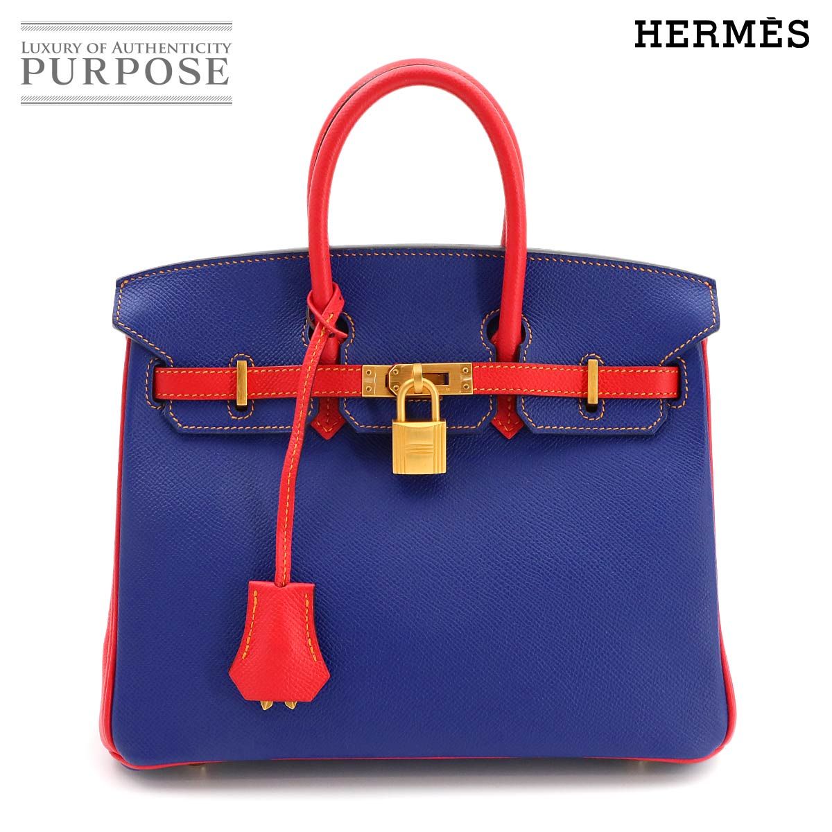 未使用 展示品 エルメス HERMES バーキン25 パーソナル SPO エプソン ブルーエレクトリック ルージュピヴォワンヌ ハンド バッグ 90326936
