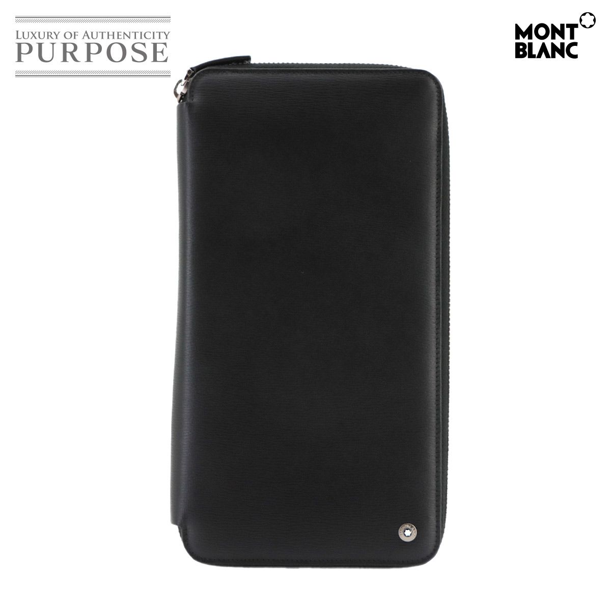 未使用 展示品 モンブラン MONTBLANC ラウンドファスナー 長財布 レザー ブラック シルバー 金具 Long Wallet 90327034
