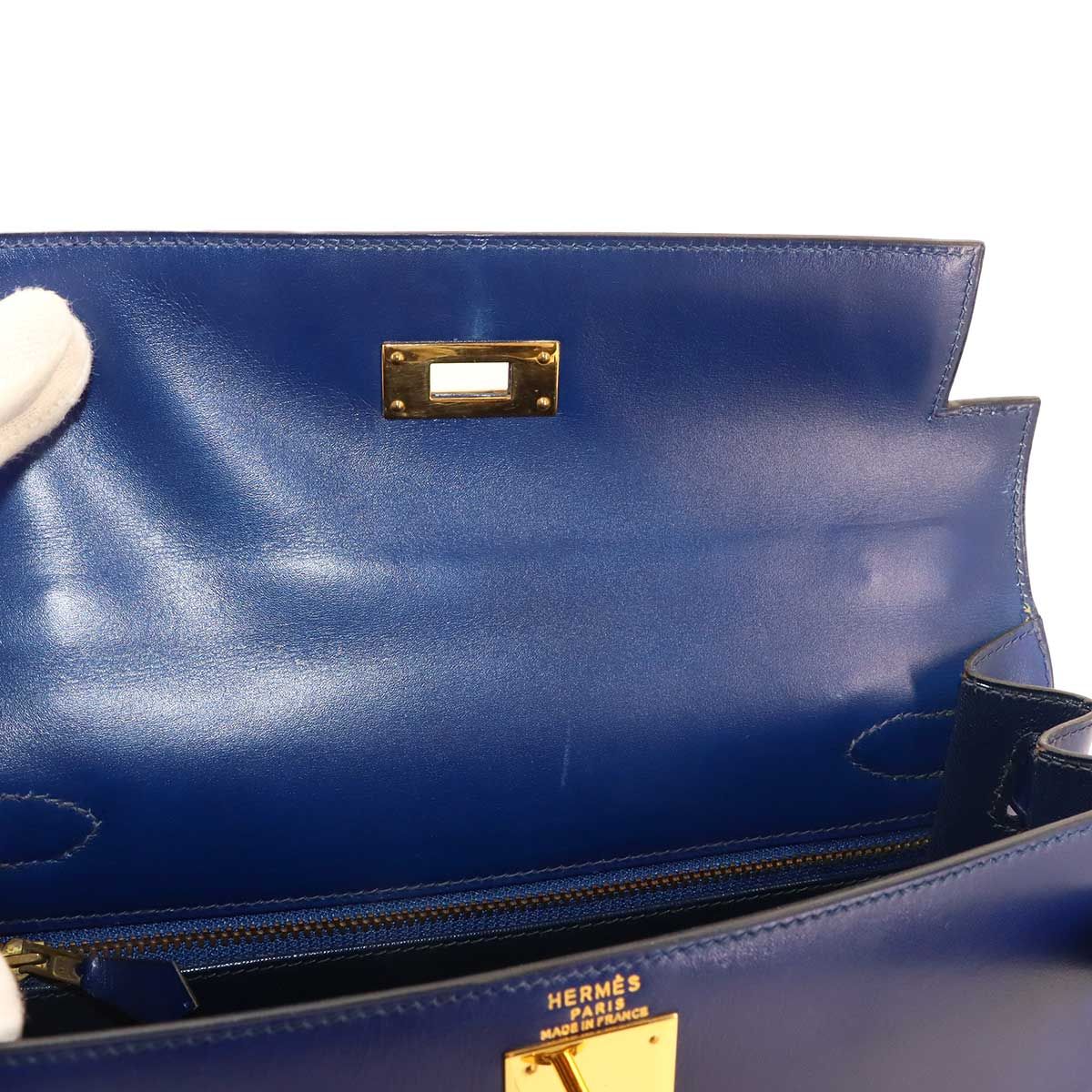 新品同様 エルメス HERMES ケリー 28 ボックスカーフ ブルー 2way