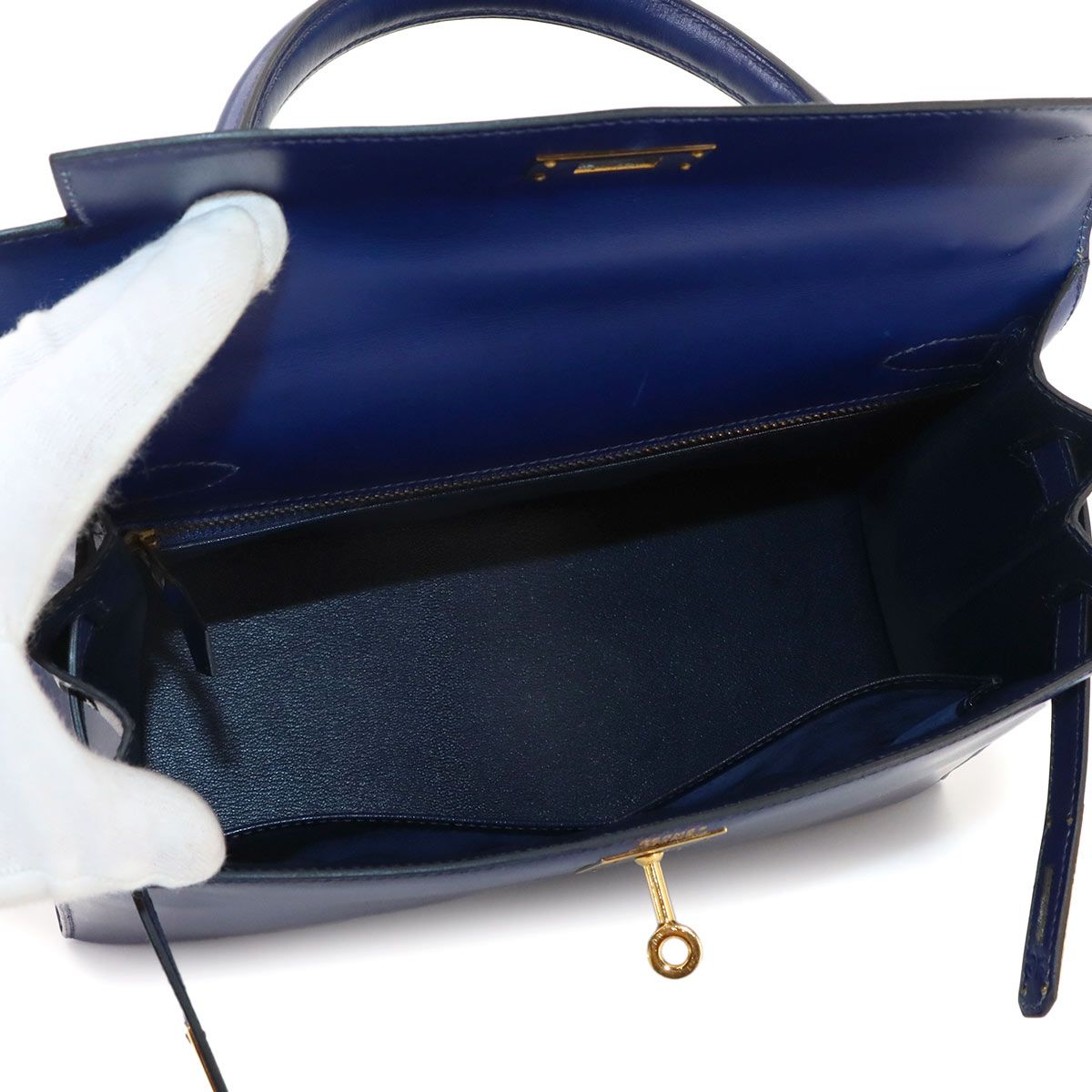 新品同様 エルメス HERMES ケリー 28 ボックスカーフ ブルー 2way